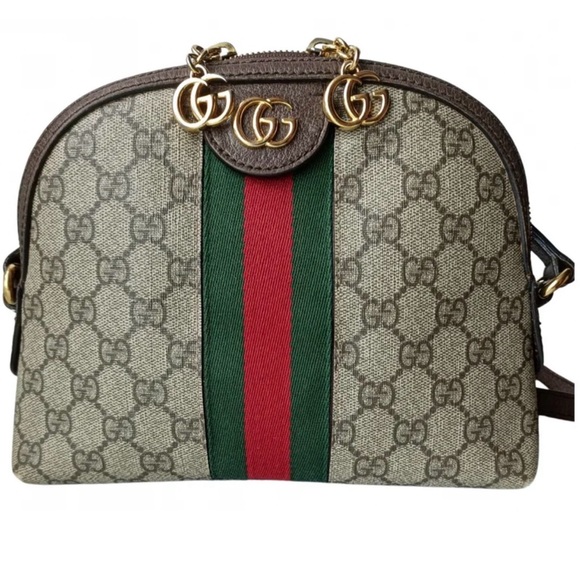 Gucci Handbags - Gucci Ophedia Dome Beige and Brown Crossbody Bag with Red and Green Stripe